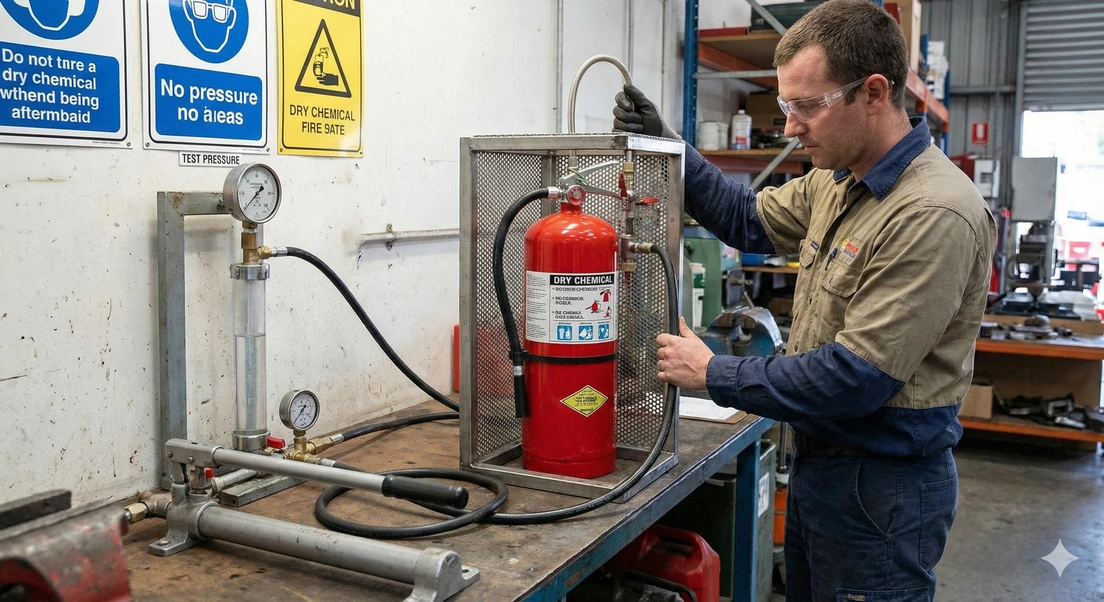 Equipo realizando prueba hidrostática a cilindro