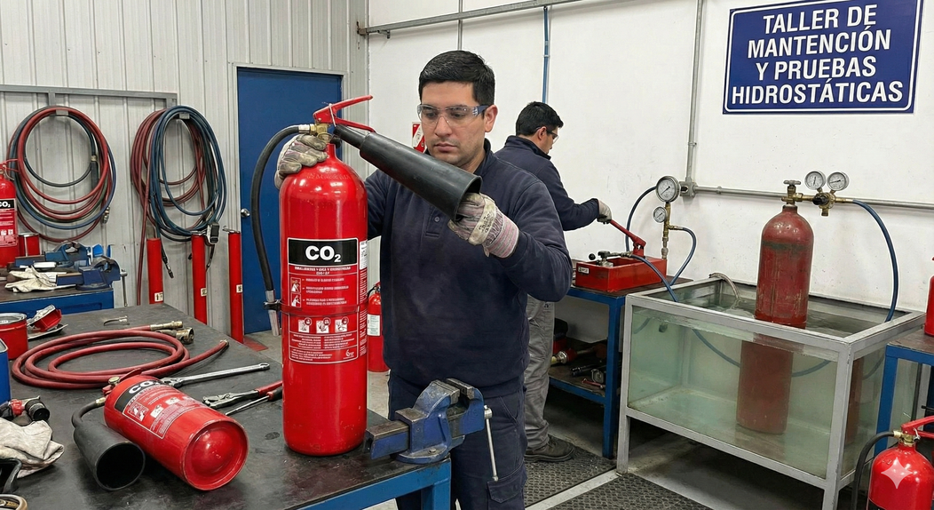 Extintores CO2 listos para banco de prueba